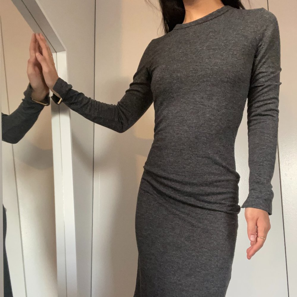 H&M Grey Long Sleeve Bodycon Midi Dress size XS